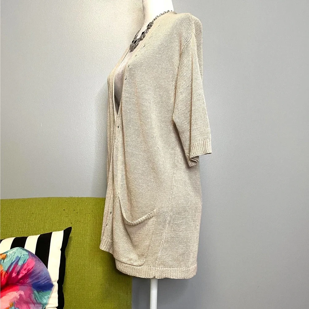 J Jill Tan Linen Lightweight Knit Oversized Cardigan Sweater NEW